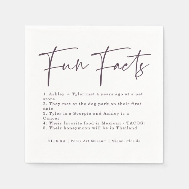 Stilschrift | Lila Color Swatch Fun Fakten Serviette (Vorderseite)