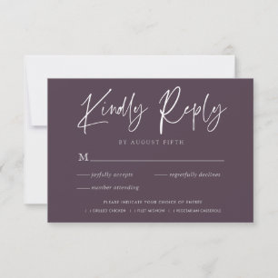 Stilschrift Lila RSVP-Antwortkarte für Hochzeite RSVP Karte