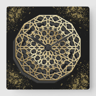 Stilschwarz-Design orientalische Ornamente Quadratische Wanduhr