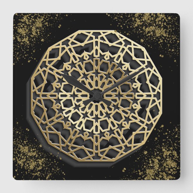 Stilschwarz-Design orientalische Ornamente Quadratische Wanduhr (Vorderseite)