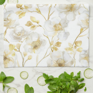Stilsichere goldene weiße Blumen Brautparty Geschirrtuch