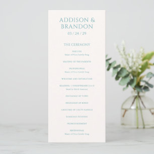 Stilsichere moderne tealfarbene Hochzeit Programm