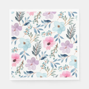 Stilsichere Pastellblaue Wasserfarben Blumen  Serviette