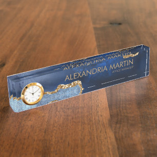 Stilsichere professionelle Navyblau-Gold-Glitter-S Namensplakette