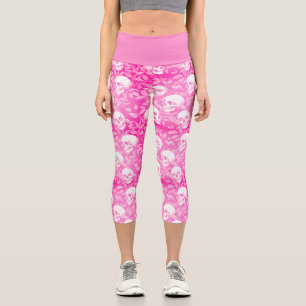 Stilsvolle Pastell-Gotische-Hot-Pink-Totenköpfe Bo Capri Leggings