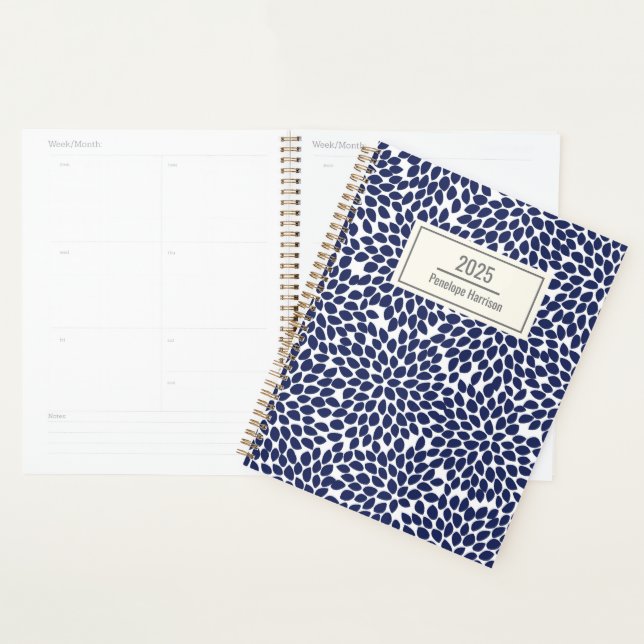 Stilvoll Abstraktes Blumenmuster Blau Personalisie Planer (Anzeige)