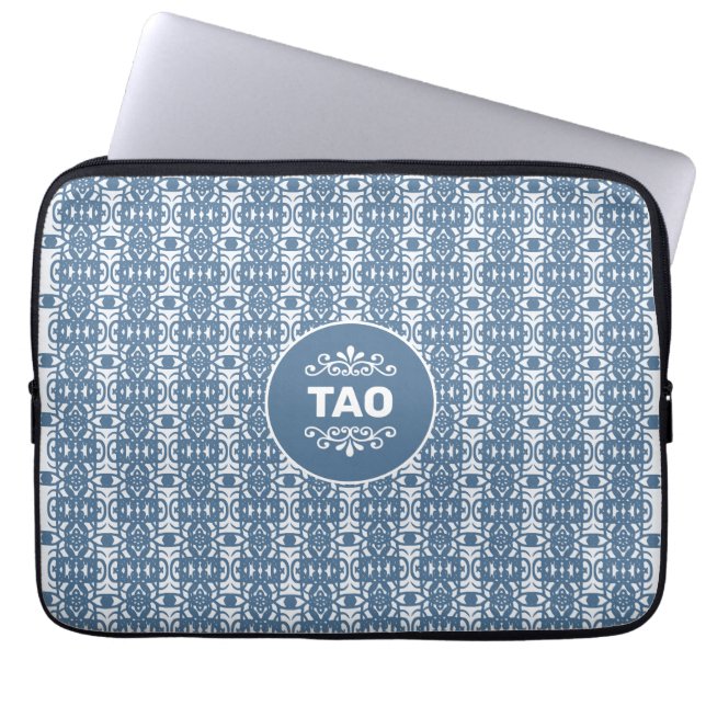 Stilvoll Abstraktes Tao-Muster in Kaschmir Blau Laptopschutzhülle (Vorderseite)