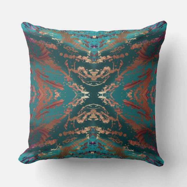Stilvoll Aquamarin und Bronze Kissen (Vorderseite)