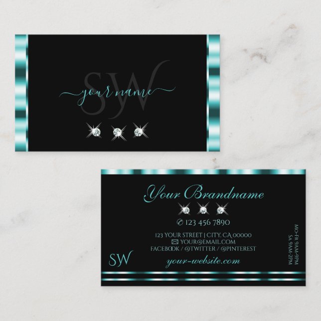 Stilvoll Aquamarine und schwarze Sparkling Diamond Visitenkarte (Vorne/Hinten)