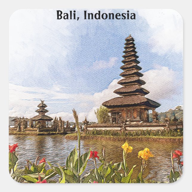 Stilvoll Bali Indonesia Asia Temple Architecture Quadratischer Aufkleber (Vorderseite)