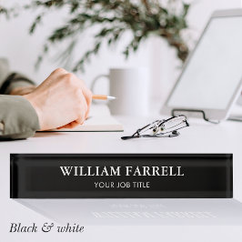 Stilvoll Beruflich Traditionelles Schwarz-weiß Namensplakette