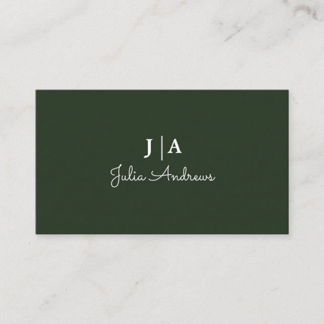 Stilvoll Berufliche Monogram Minimal Green Visitenkarte (Vorderseite)