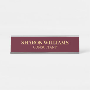 Stilvoll Beruflicher Burgundy Red & Gold Minimal Schreibtischnamensplakette
