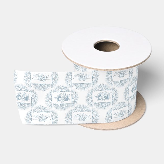 Stilvoll Blau und Weiß, blau und blau graviert Satinband (Spule)