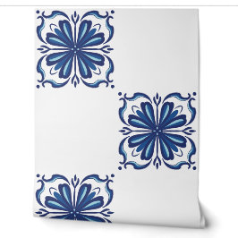 Stilvoll Blau und Weiß Blumen Mittelmeer Fliesen Tapete
