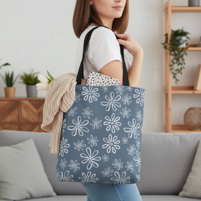 Stilvoll Blau und Weiß Tasche (Stylish Blue and White Floral Tote Bag)