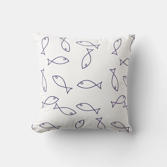 Stilvoll Blaues Fisch-Muster Theme Throw Kissen (Vorderseite)