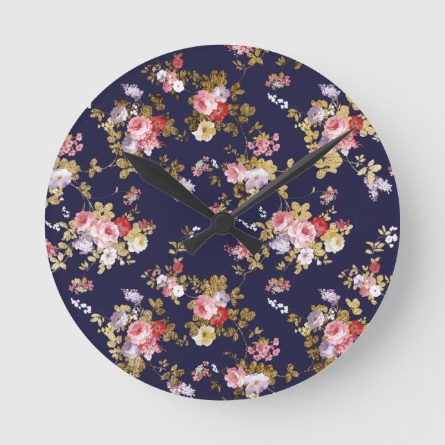 Stilvoll blaues Rosa Goldbarsch Runde Wanduhr (Vorderseite)