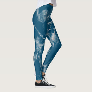 Stilvoll Blaues weißes Aqua Marmor Muster Niedlich Leggings