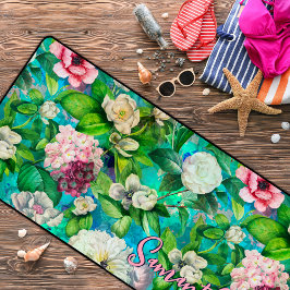 Stilvoll blorrosa Blume blaues Monogramm Muster Schreibtischunterlage