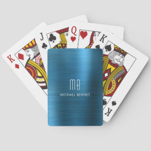 Stilvoll Blue Brushed Metallic Monogram Name Spielkarten