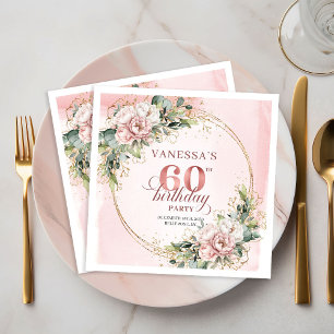 Stilvoll Boho Rosé Pink Blumen Gold 60. Geburtstag Serviette