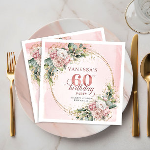 Stilvoll Boho Staubrosa Wasserfarbe 60. Geburtstag Serviette