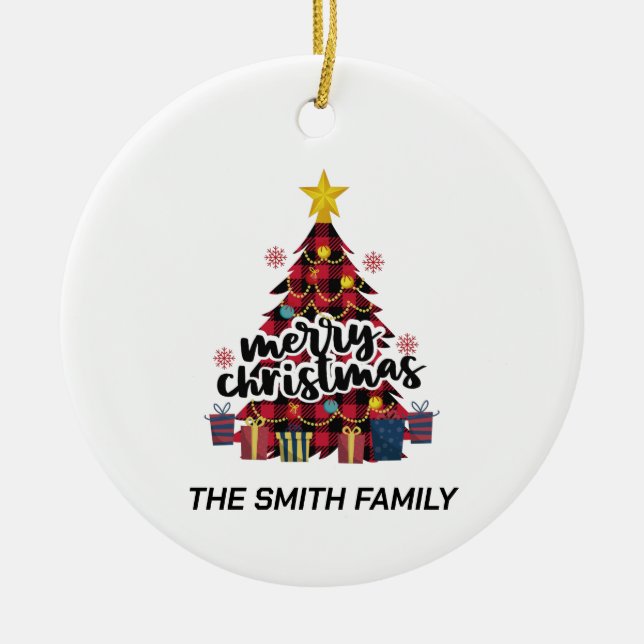 Stilvoll Buffalo Karierter Weihnachtsbaum & Gesche Keramik Ornament (Vorne)