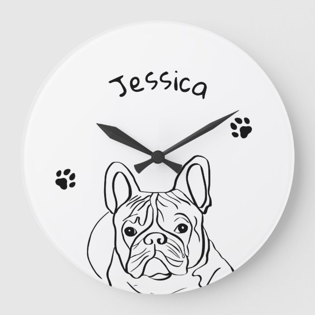 Stilvoll Bulldog Minimalistisch Große Wanduhr (Vorderseite)