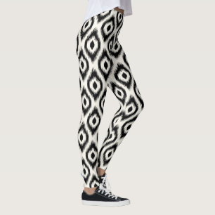 Stilvoll Chic Black & Ivory Diamond Ikat Muster Leggings