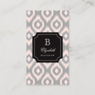 Stilvoll Chic Gray Blush Pink Diamond Ikat Monogra Visitenkarte