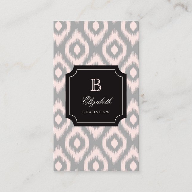 Stilvoll Chic Gray Blush Pink Diamond Ikat Monogra Visitenkarte (Vorderseite)