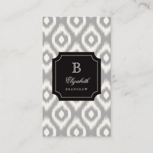 Stilvoll Chic Ivory Gray Diamond Ikat Monogram Visitenkarte