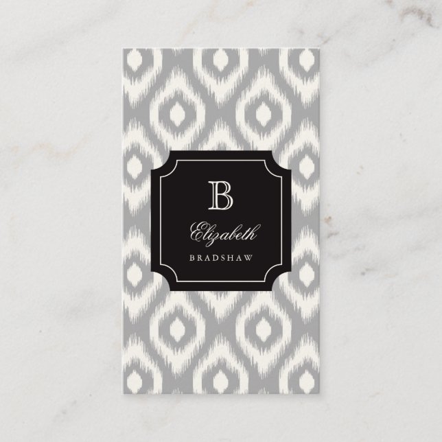 Stilvoll Chic Ivory Gray Diamond Ikat Monogram Visitenkarte (Vorderseite)