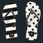 Stilvoll Chic Modern Black Dots & Stripes Monogram Flip Flops<br><div class="desc">Mit Fett*fa*tin entworfen. Einfach mit eigenen Texten,  Fotos oder Bildern anpassen. Für individuelle Anfragen wenden Sie sich bitte direkt an fat*fa*tin. Es gelten benutzerdefinierte Gebühren. www.zazzle.com/fat_fa_tin www.zazzle.com/color_therapy www.zazzle.com/fatfatin_blue_knot www.zazzle.com/fatfatin_red_knot www.zazzle.com/fatfatin_mini_me www.zazzle.com/fatfatin_box www.zazzle.com/fatfatin_design www.zazzle.com/fatfatin_ink</div>