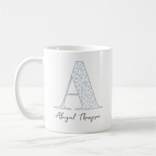 Stilvoll chic modernes Monogramm Botanical Blau fl Kaffeetasse