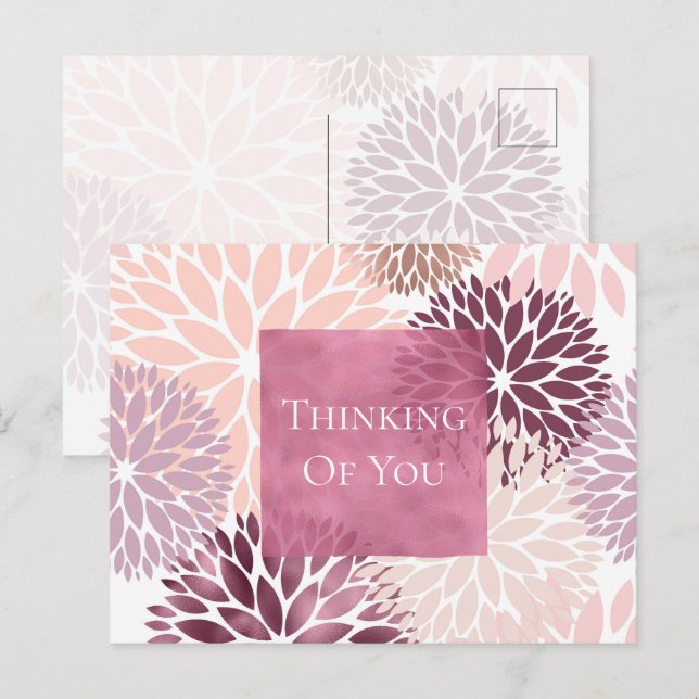 Stilvoll Chic Pink floral Denken Sie an Sie Postkarte (Vorne/Hinten)