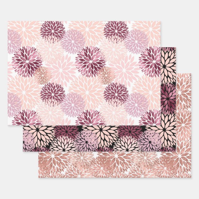 Stilvoll Chic Pink Floral Geschenkpapier Set (Set)