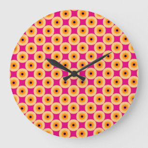 Stilvoll Chic Yellow and Hot Pink Polka Dot Große Wanduhr