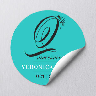 Stilvoll Clssic Tiara Turquoise 15. Quinceañera Runder Aufkleber