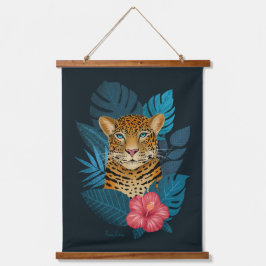 Stilvoll Dschungel Leopard Blumenmuseum | Blue Nav Wandteppich Mit Holzrahmen