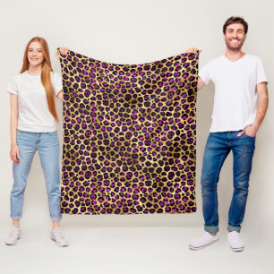 Stilvoll dunkelviolette und goldene Folien-Leopard Fleecedecke