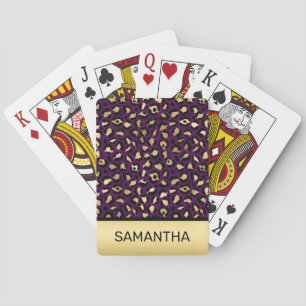 Stilvoll dunkelviolette und goldene Folien-Leopard Spielkarten