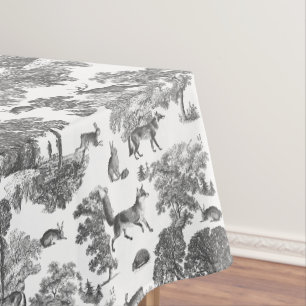 Stilvoll Elegant Black Whit French Toile Fox Rabbi Tischdecke