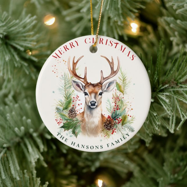 Stilvoll & elegant Deer Christmas Gärten Custom Keramik Ornament (Baum)