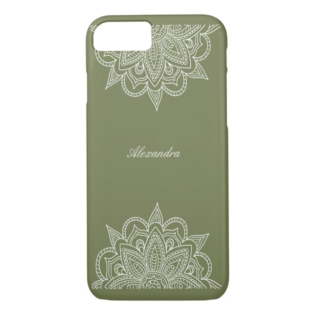 Stilvoll & elegant Olive & White Mandala Lace Case-Mate iPhone Hülle (Rückseite)