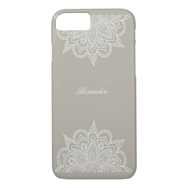 Stilvoll & elegant Taupe & White Mandala Lace Case-Mate iPhone Hülle (Rückseite)