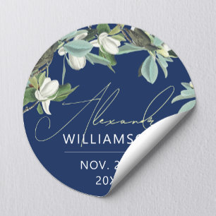 Stilvoll elegante blaue, weiße und grüne Floral  Runder Aufkleber