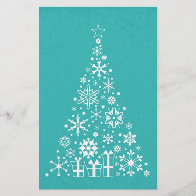 Stilvoll eleganter weißer und aquamariner Weihnach Briefpapier (Vorderseite)