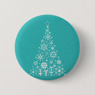 Stilvoll eleganter weißer und aquamariner Weihnach Button